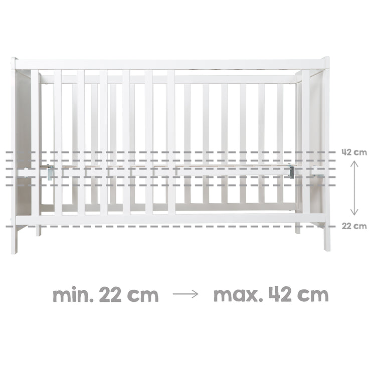Lit multifonction avec une fonction de fixation 60 x 120 cm, blanc, y compris l'équipement de lit