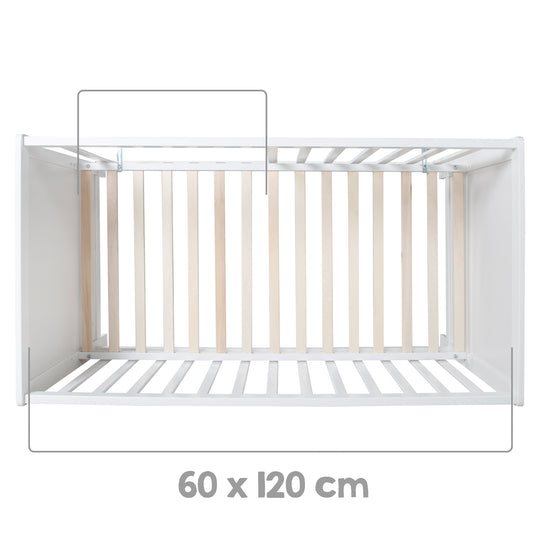 Letto multifunzione con funzione di attacco 60 x 120 cm, bianco, compresa l'attrezzatura da letto
