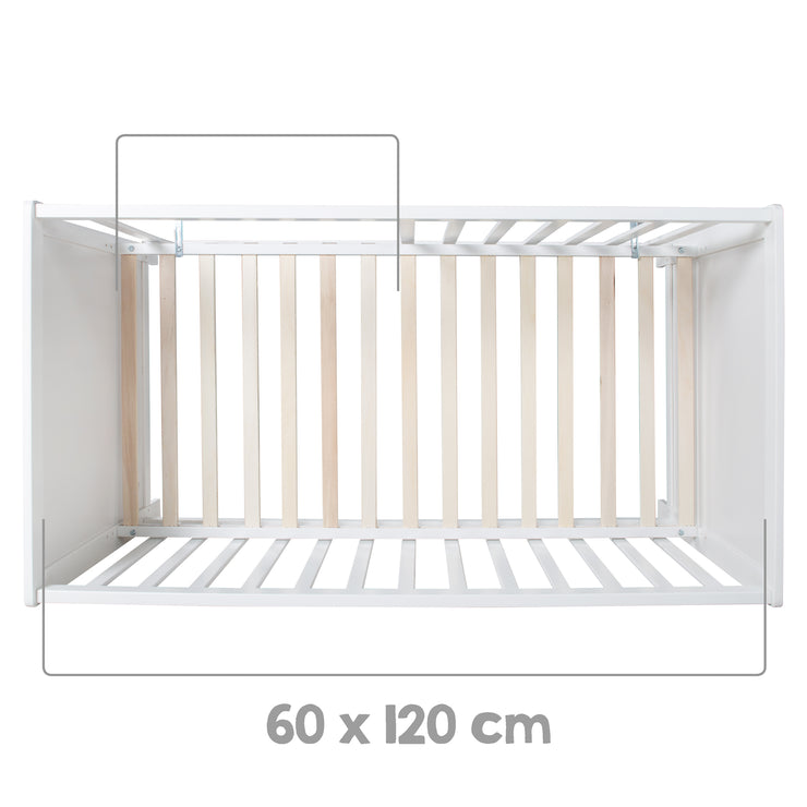 Lit multifonction avec une fonction de fixation 60 x 120 cm, blanc, y compris l'équipement de lit
