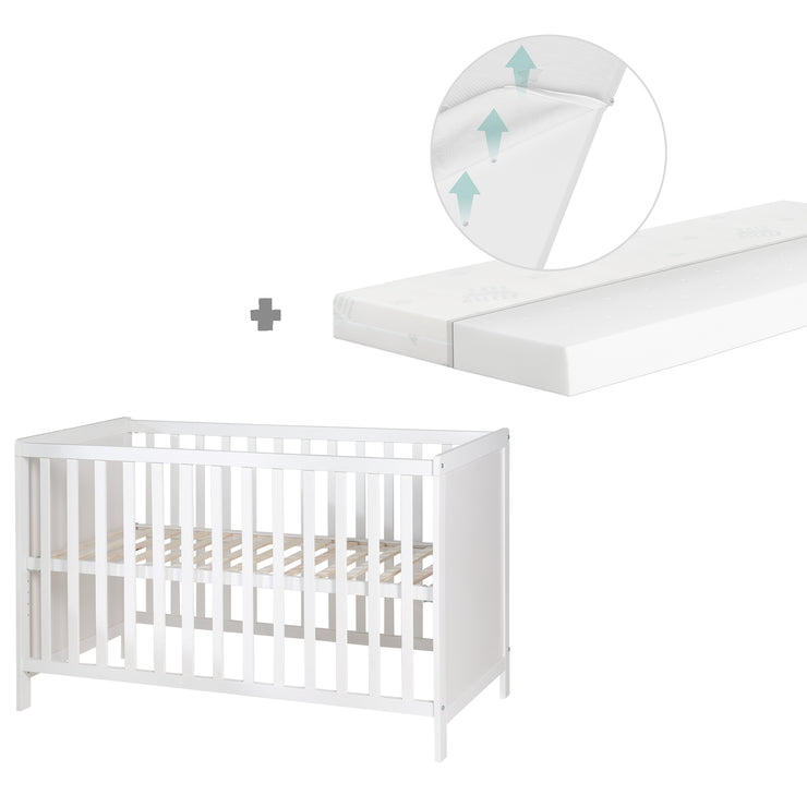 Berceau bébé lit bébé avec tiroir 120x60cm blanc mat barreaux amovibles  CYPI