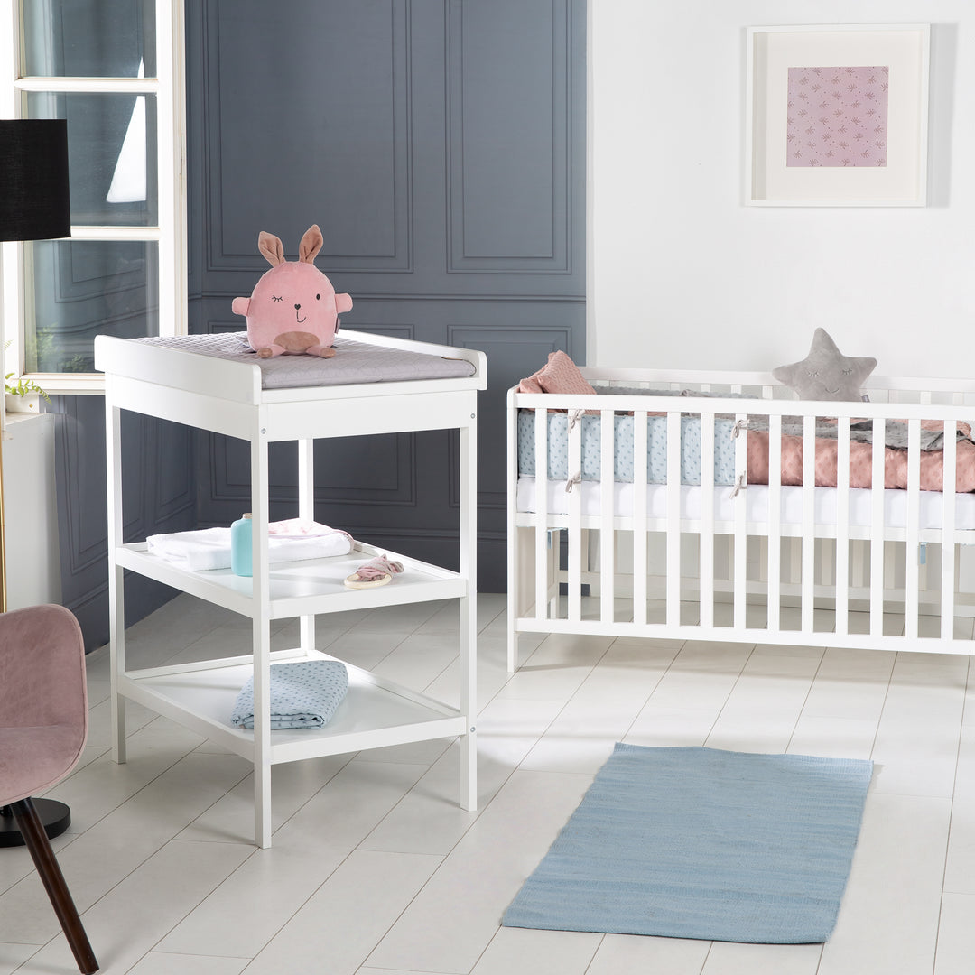 Cameretta per bambini 'roba Style' incl. Fasciatoio e letto laterale, con rete a doghe, 60 x 120 cm, bianco