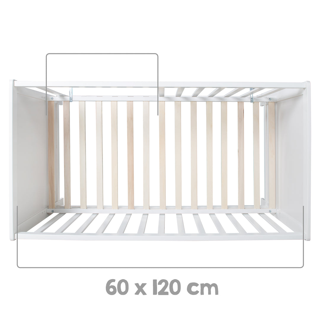 Baby & Co-Sleeper Bed 2in1 'Hamburg' 60x120 cm, White, Adjustable, Includes 5 Drop-Side Slats
