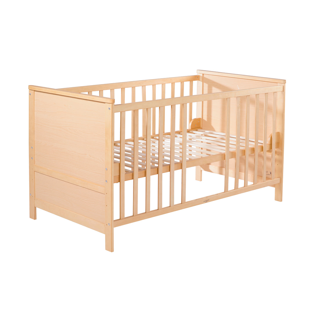 Cuna combinada, 70 x 140 cm, natural, ajustable en 3 alturas, con barrotes extraíbles, convertible en cama junior