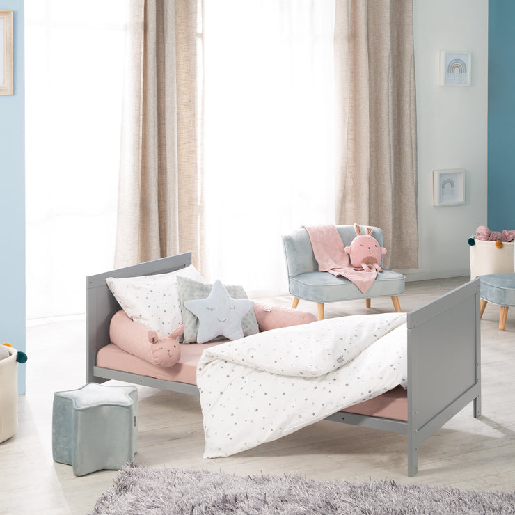 Lit Bébé Évolutif 70 x 140 - Réglable en Hauteur - 3 Barreaux Amovibles - Bois Taupe