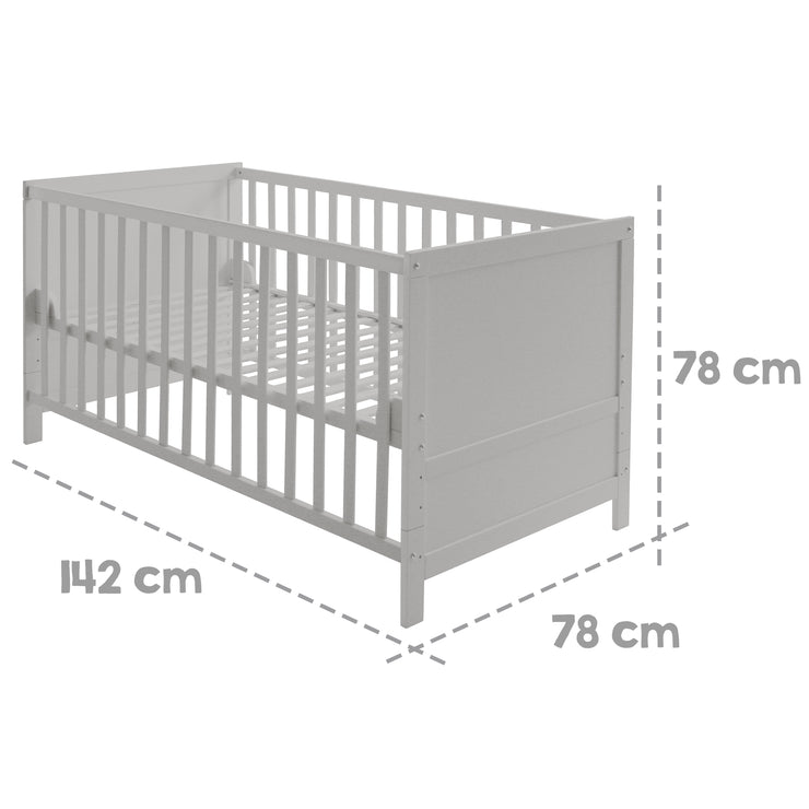 Lit Bébé Évolutif 70 x 140 - Réglable en Hauteur - 3 Barreaux Amovibles - Bois Taupe