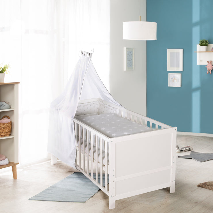 ROBA Lit Bébé Évolutif 70 x 140 - Réglable en Hauteur - 3 Barreaux