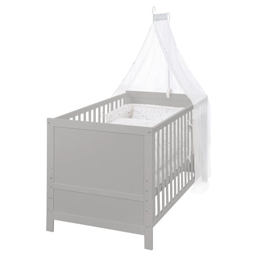 Set letto completo 'Sternenzauber' 70 x 140 cm, grigio talpa, inclusa biancheria da letto, baldacchino, nido e materasso