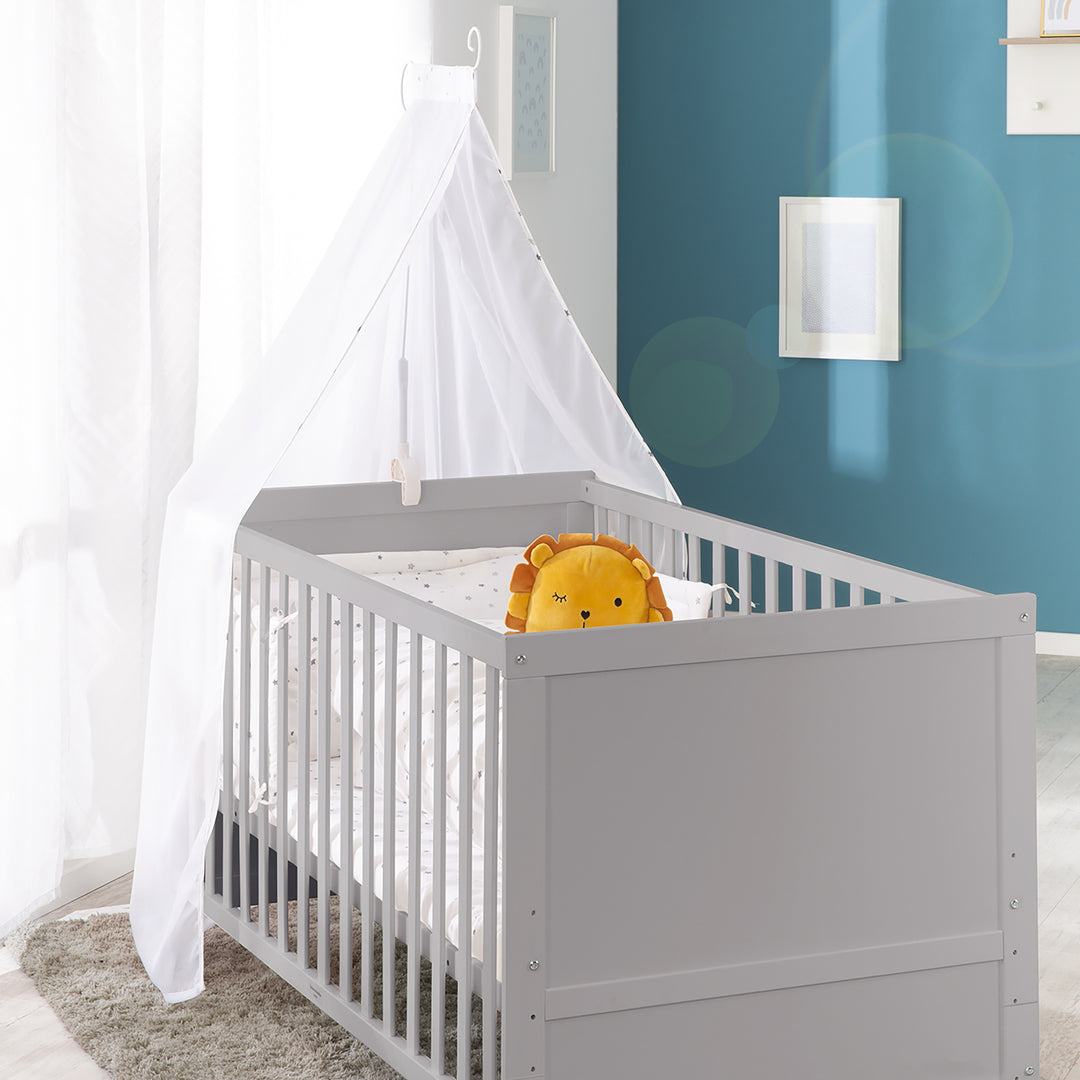 Set letto completo 'Sternenzauber' 70 x 140 cm, grigio talpa, inclusa biancheria da letto, baldacchino, nido e materasso