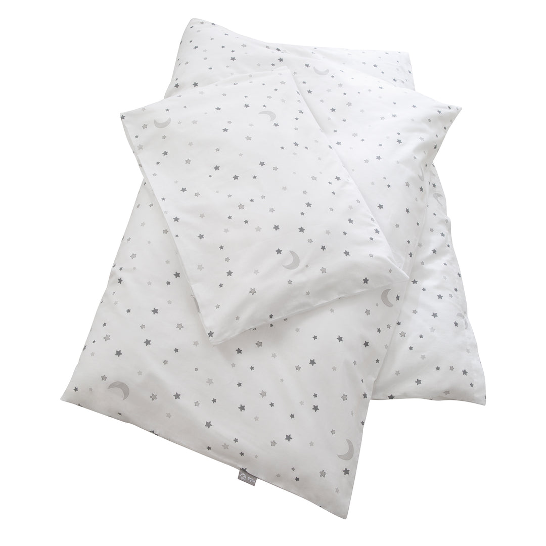 Juego completo de cuna 'Sternenzauber gris' 70 x 140 cm, blanco, incluye ropa de cama, dosel, protector y colchón