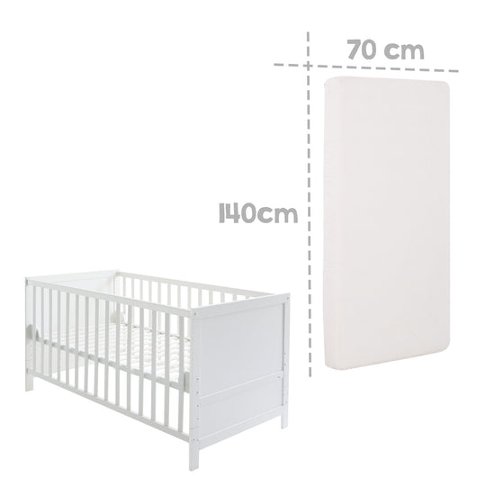 Juego completo de cuna 'Sternenzauber gris' 70 x 140 cm, blanco, incluye ropa de cama, dosel, protector y colchón