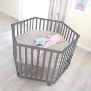 Parque infantil hexagonal + Inserto 'Greyish quilted' - Ajustable en altura - Madera en color antracita