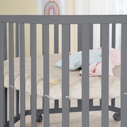 Parque infantil hexagonal + Inserto 'Greyish quilted' - Ajustable en altura - Madera en color antracita