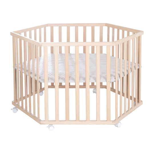 Parc hexagonal 'Lil Planet' gris - Hêtre massif - Hauteur réglable - Naturel