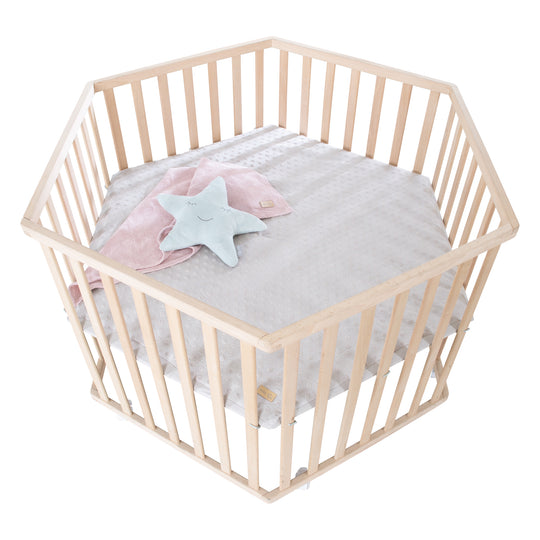 Parc hexagonal 'Lil Planet' gris - Hêtre massif - Hauteur réglable - Naturel