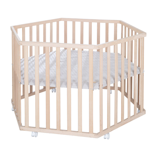 Parc hexagonal 'Lil Planet' gris - Hêtre massif - Hauteur réglable - Naturel