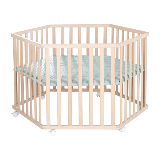 Parc hexagonal 'Lil Planet' - Hêtre massif - Hauteur réglable - Naturel / Vert givré