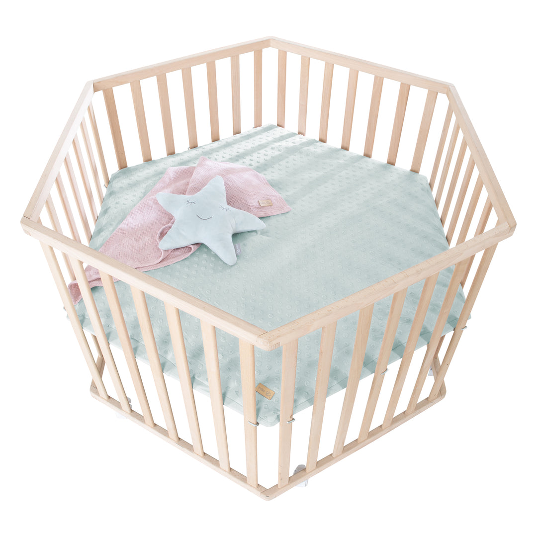 Parc hexagonal 'Lil Planet' - Hêtre massif - Hauteur réglable - Naturel / Vert givré