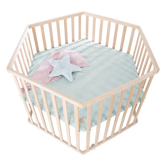 Parc hexagonal 'Lil Planet' - Hêtre massif - Hauteur réglable - Naturel / Vert givré