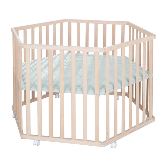 Parc hexagonal 'Lil Planet' - Hêtre massif - Hauteur réglable - Naturel / Vert givré