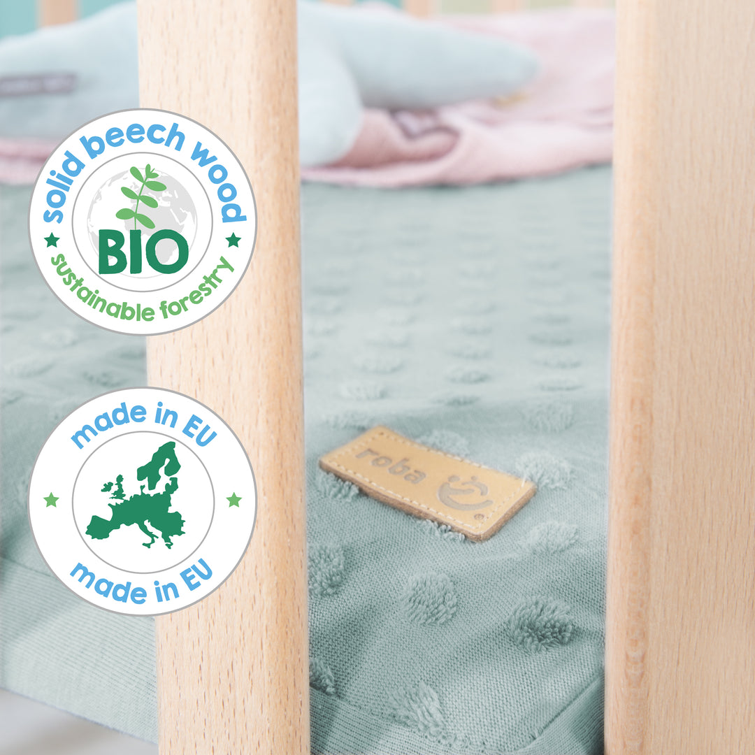 Parc hexagonal 'Lil Planet' - Hêtre massif - Hauteur réglable - Naturel / Vert givré