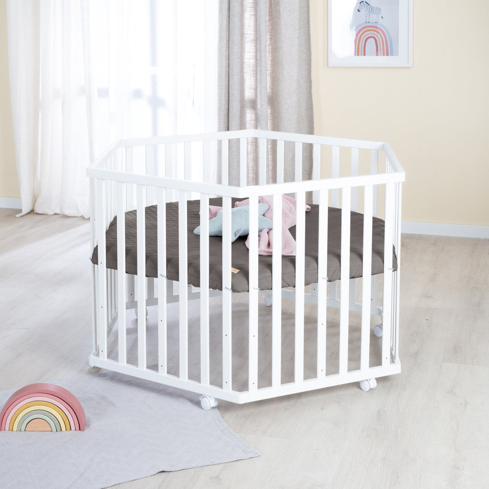 Box a 6 lati con inserto 'Graphite quilted' - regolabile in altezza - legno bianco