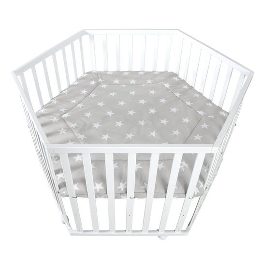 Parc 'Little Stars' hexagonal, avec revêtement de protection, en bois blanc
