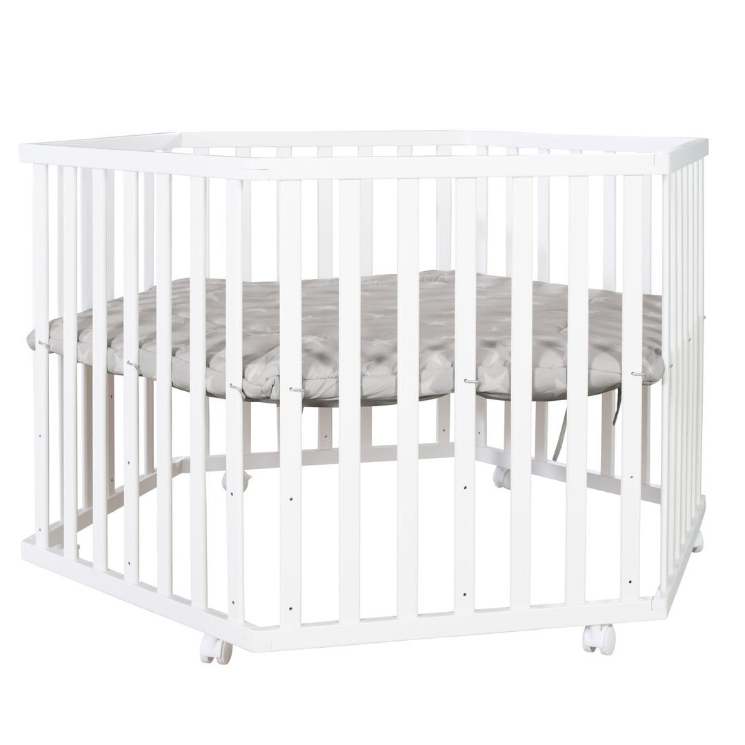 Parc 'Little Stars' hexagonal, avec revêtement de protection, en bois blanc
