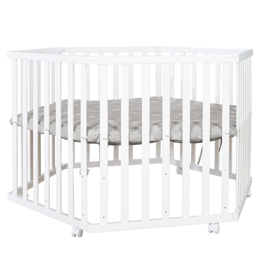 Parc 'Little Stars' hexagonal, avec revêtement de protection, en bois blanc