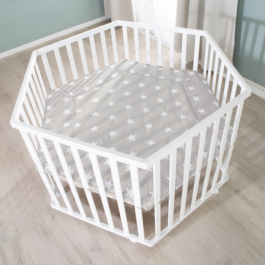 Parc 'Little Stars' hexagonal, avec revêtement de protection, en bois blanc