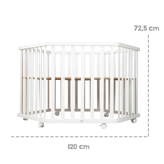 Parc 'Little Stars' hexagonal, avec revêtement de protection, en bois blanc
