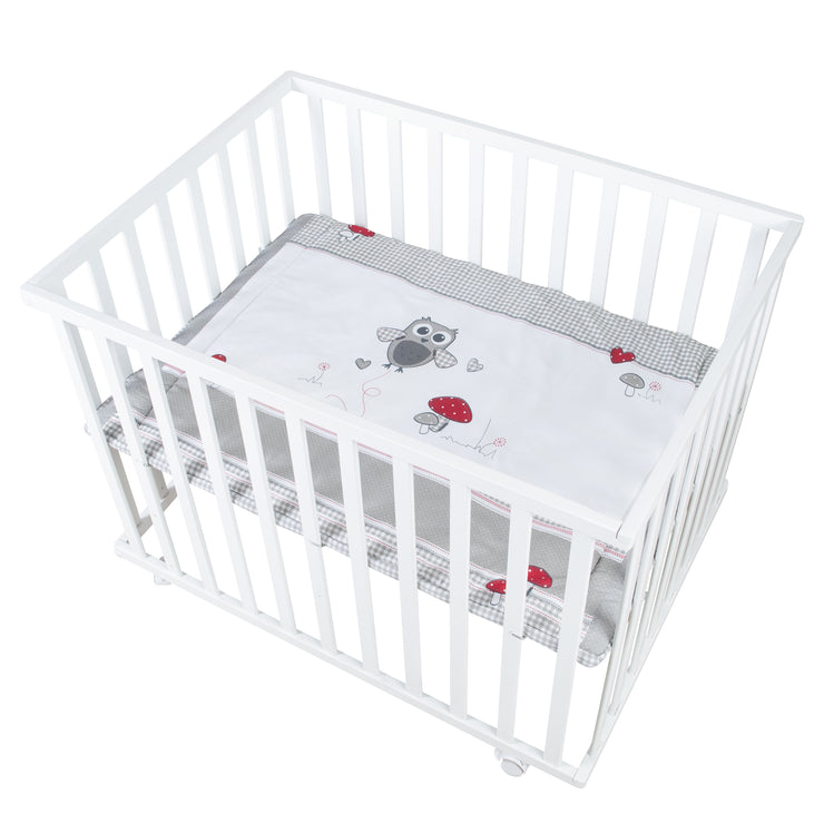 Playpen 'Adam & Eule' 75x100 cm, incl. protective insert, white wood