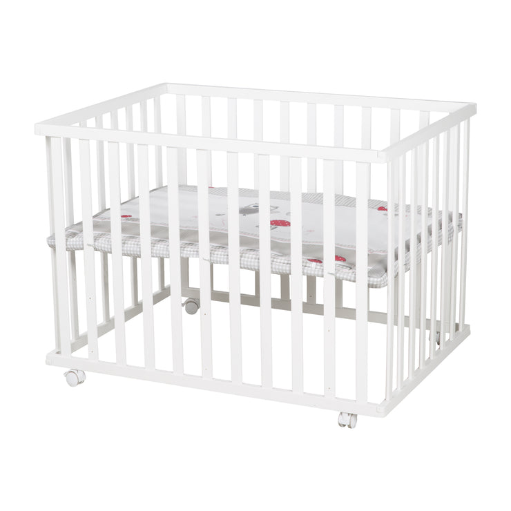 Playpen 'Adam & Eule' 75x100 cm, incl. protective insert, white wood