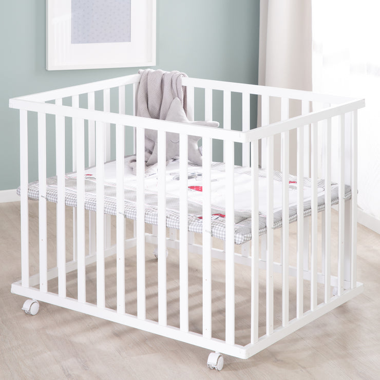 Playpen 'Adam & Eule' 75x100 cm, incl. protective insert, white wood