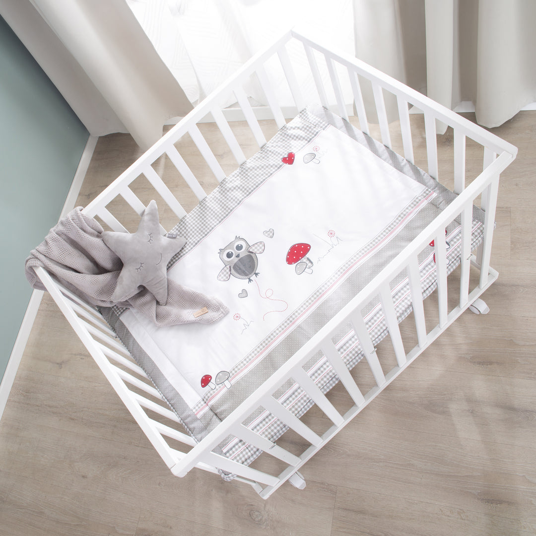 Playpen Including Protective Insert Adam & Owl / with Wheels - White