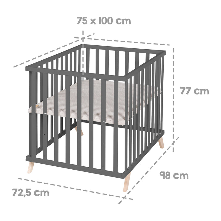 Box per neonati 75 x 100 cm antracite incl. inserto "Lil Planet" in grigio