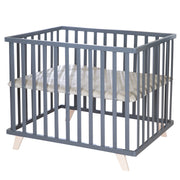 Playpen 75 x 100 with Wooden Legs + 'Greyish Quilted' Bumper - Anthracite Wood