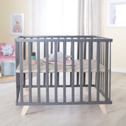 Box per bambini 75 x 100 con piedini in legno + Rivestimento trapuntato 'Greyish' - Legno antracite