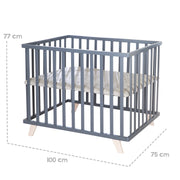 Playpen 75 x 100 with Wooden Legs + 'Greyish Quilted' Bumper - Anthracite Wood