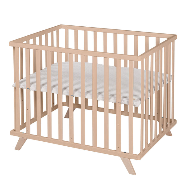 Parque infantil de 75 x 100 cm en madera natural con acolchado para parque en el diseño «Lil Planet gris»