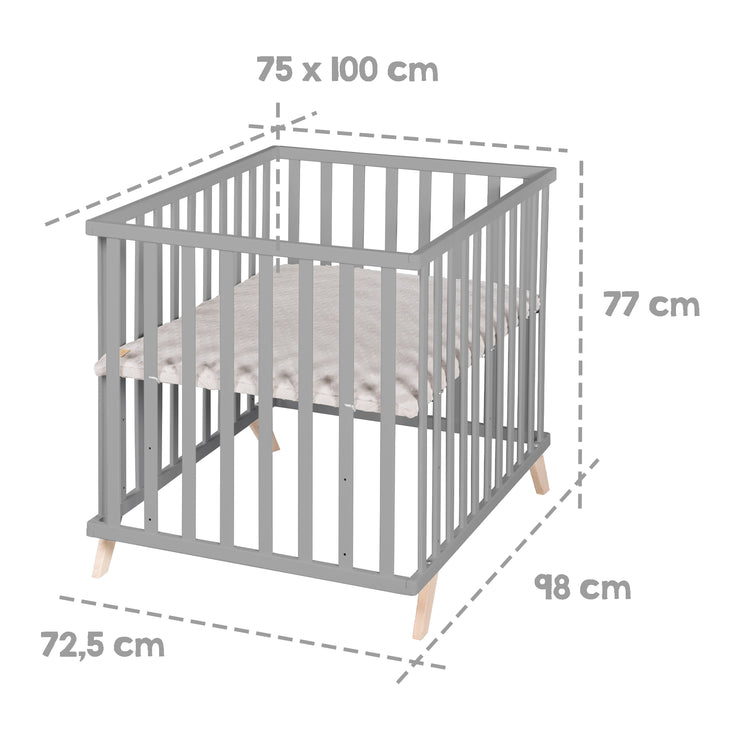Corralito 75 x 100 cm taupe, incluido el inserto de parque gris "Lil Planet"
