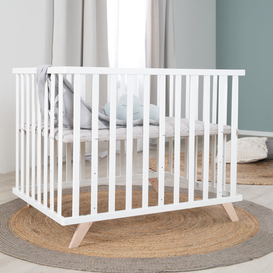 Parc 75 x 100 + Tapis de parc gris 'Lil Planet' - Hauteur réglable - Bois laqué taupe