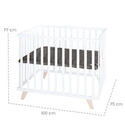 Box per bambini 75 x 100 con piedini in legno + Rivestimento trapuntato 'Graphite' - Legno bianco