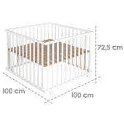 Parque infantil 'Rock Star Baby', 100 x 100 cm, incluyendo inserto protector y rodillos, madera blanca