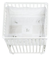 Playpen 'Fox & Bunny', 100 x 100 cm, playpen including protective insert & rollers, white wood