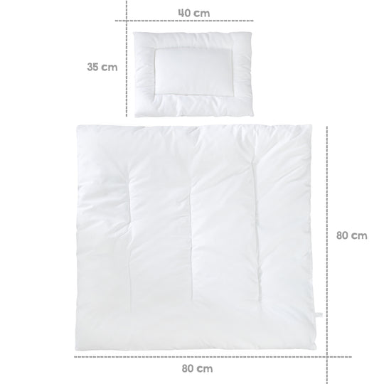Kindersteppbett, ganzjähriges Wiegenset (Inlett), weiß, Decke 80 x 80 cm und Kissen 40 x 35 cm