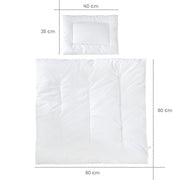 Children's quilted bed, year-round cradle set (ticking), white, blanket 80 x 80 cm and pillow 40 x 35 cm