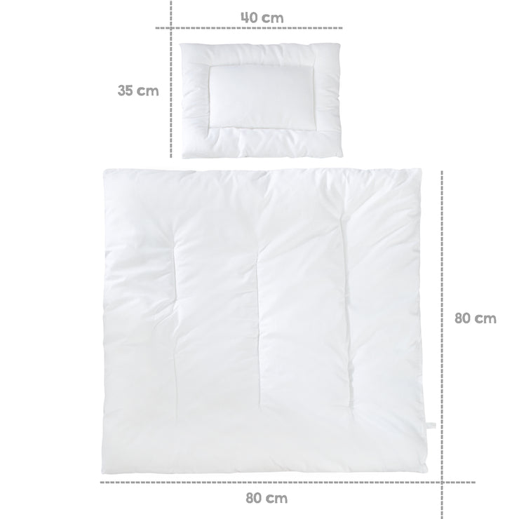 Cama acolchada, juego de pesaje durante todo el año (entrada), blanco, manta 80 x 80 cm y almohada 40 x 35 cm