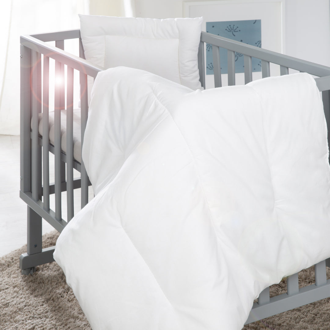 Kindersteppbett, ganzjähriges Wiegenset (Inlett), weiß, Decke 80 x 80 cm und Kissen 40 x 35 cm