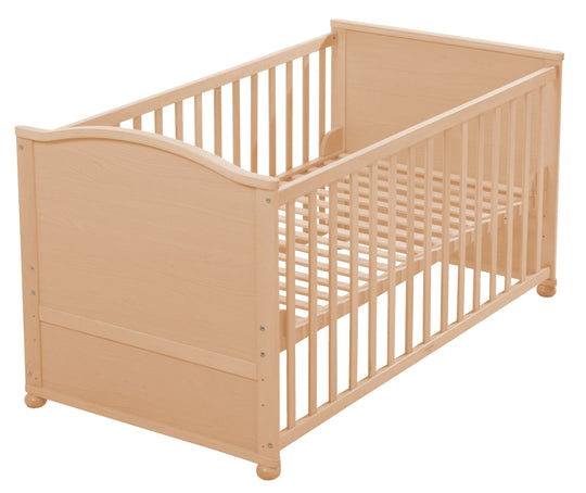 Cuna combinada 70 x 140 cm, natural, ajustable en altura, con barrotes extraíbles, convertible en cama junior