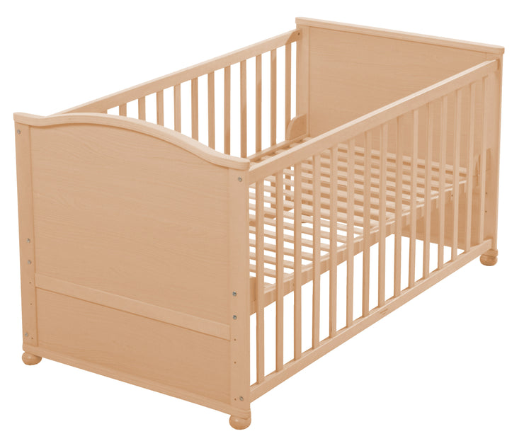 Combination children's bed 70 x 140 cm, natural, height adjustable, with pull rods, convertible into a junior bed